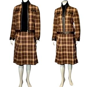 VoterNom 💯% Wool France Made Full Line Plaid Jacket and Skirt Set Size 38|2